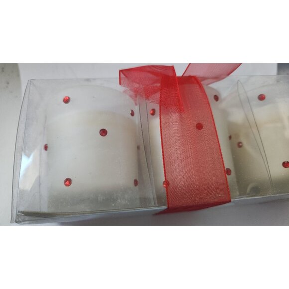 Candles White Red Rhinestones Votive  2 1/2 " Tall 2" Top Gift Box Set of 3 Spar - Picture 13 of 15
